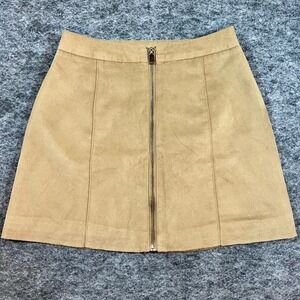H&M Divided Faux Suede Mini Skirt Womens 2 Tan Brown Zip Front Boho Westtern